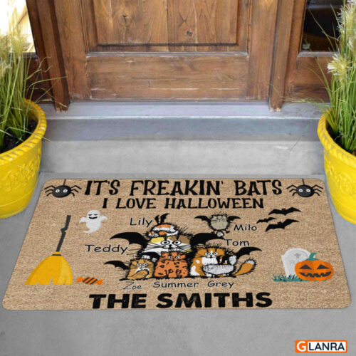 Personalized It’s Freakin’ Bats I Love Halloween Cats Doormat Halloween Decorations Home Decor Mat HT