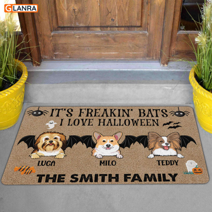 Personalized It’s Freakin’ Bats I Love Halloween Doormat Dog Halloween Decorations Home Decor Mat HT