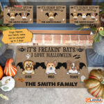 Personalized It’s Freakin’ Bats I Love Halloween Doormat Dog Halloween Decorations Home Decor Mat HT