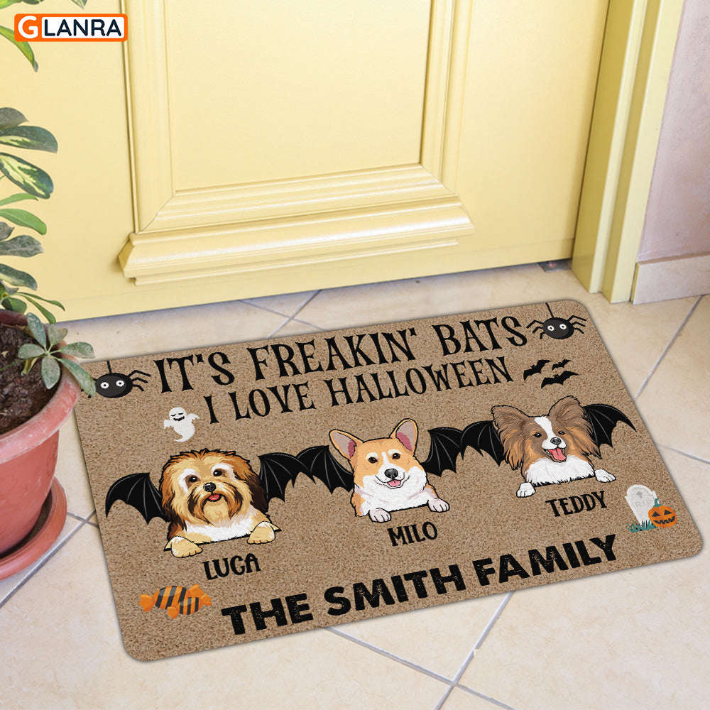 Personalized It’s Freakin’ Bats I Love Halloween Doormat Dog Halloween Decorations Home Decor Mat HT