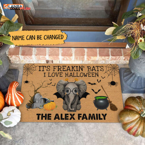 Personalized It’s Freakin’ Bats I Love Halloween Doormat Elephant Halloween Decorations Home Decor Mat HT