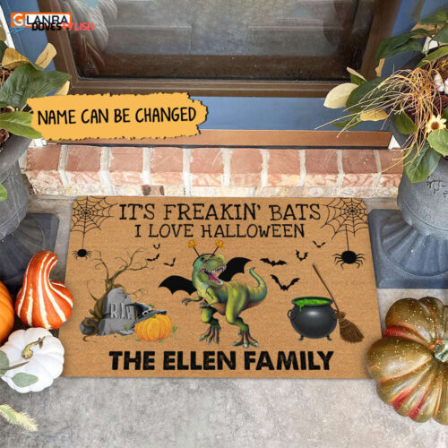 Personalized It’s Freakin’ Bats I Love Halloween Doormat Family Dinosaur Halloween Decorations Home Decor Mat HT