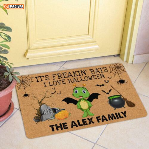 Personalized It’s Freakin’ Bats I Love Halloween Doormat Turtle Halloween Decorations Home Decor Mat HT
