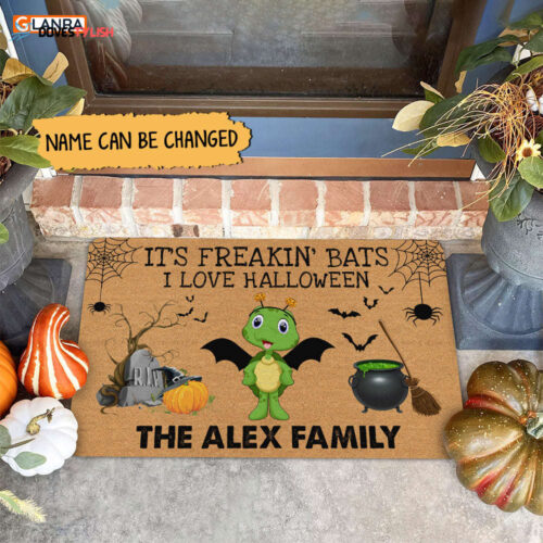 Personalized It’s Freakin’ Bats I Love Halloween Doormat Turtle Halloween Decorations Home Decor Mat HT