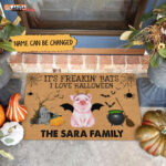 Personalized It’s Freakin’ Bats I Love Halloween Pig Doormat Halloween Decorations Home Decor Mat HT