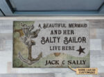 Personalized Mermaid A Beautiful Mermaid And Her Sailor Customized Doormat