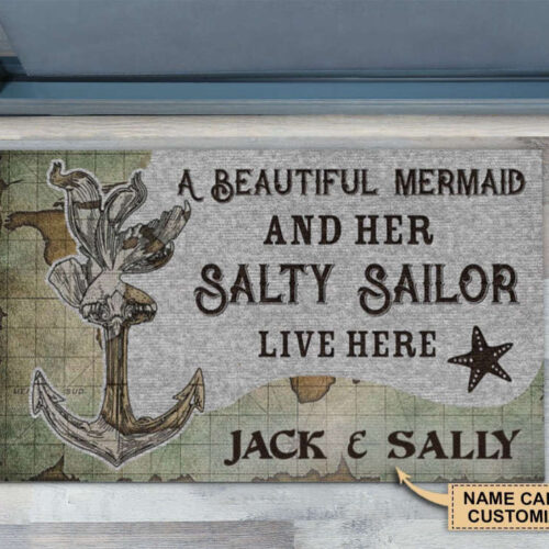 Personalized Mermaid A Beautiful Mermaid And Her Sailor Customized Doormat