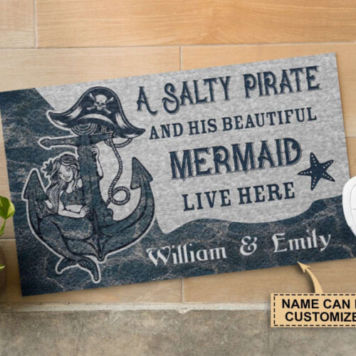 Personalized Mermaid Salty Pirate Live Here Customized Doormat