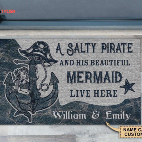 Personalized Mermaid Salty Pirate Live Here Customized Doormat