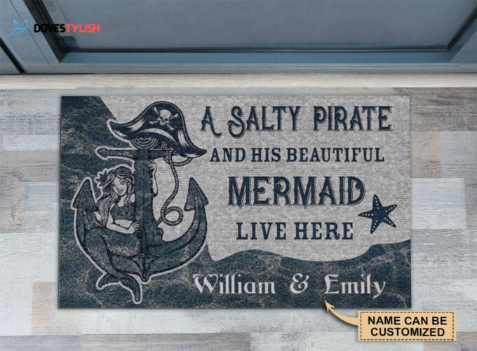 Personalized Mermaid Salty Pirate Live Here Customized Doormat