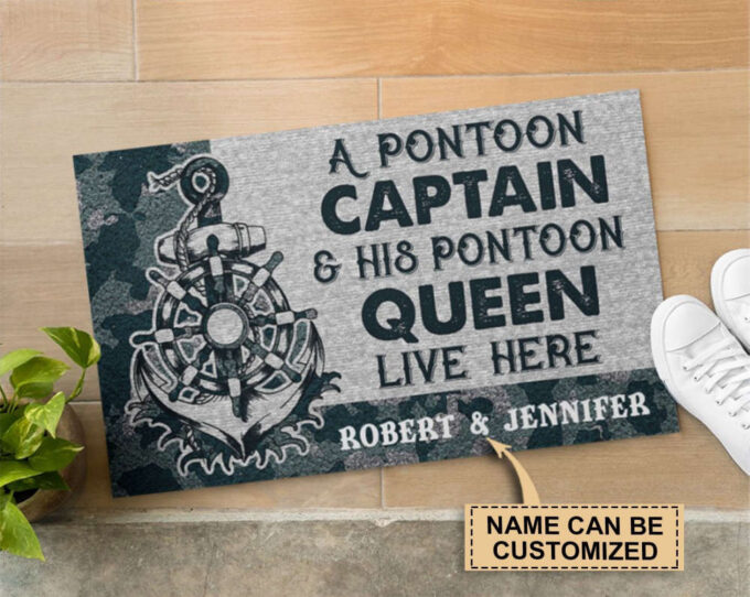Personalized Navy Pontoon Captain And Pontoon Queen Doormat