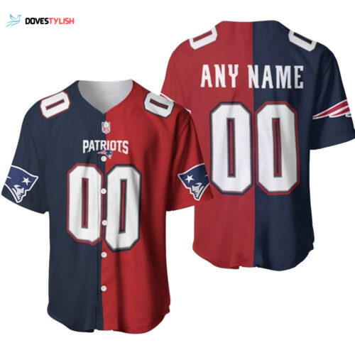Personalized New England Patriots Split Edition Navy Red Jersey Inspired Style Gift For New England Patriots Fans Baseball Jersey