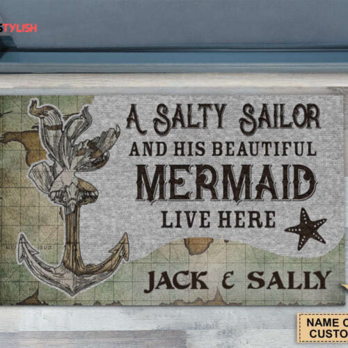 Personalized Sailor And His Beautiful Mermaid Doormat