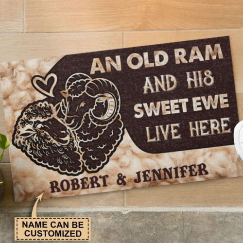 Personalized Sheep Ram And Ewe Live Here Customized Doormat