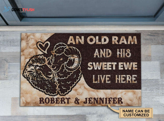 Personalized Sheep Ram And Ewe Live Here Customized Doormat