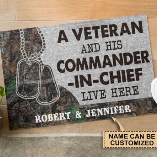 Personalized Veteran Camo Couple Live Here Doormat