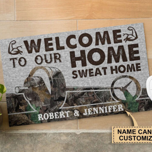 Personalized Weightlifting Camo Sweat Home Doormat