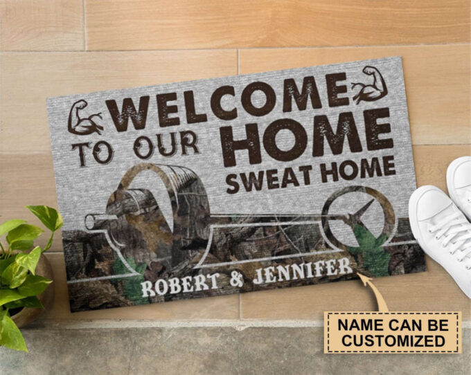 Personalized Weightlifting Camo Sweat Home Doormat