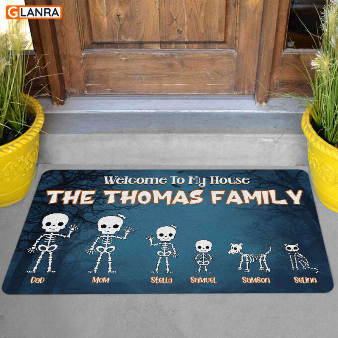 Personalized Welcome To My House Halloween Doormat Skeleton Family Halloween Decorations Home Decor Mat HT