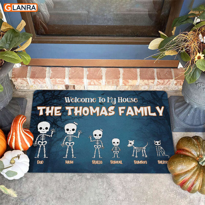 Personalized Welcome To My House Halloween Doormat Skeleton Family Halloween Decorations Home Decor Mat HT