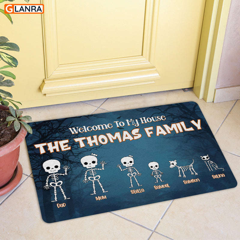 Personalized Welcome To My House Halloween Doormat Skeleton Family Halloween Decorations Home Decor Mat HT