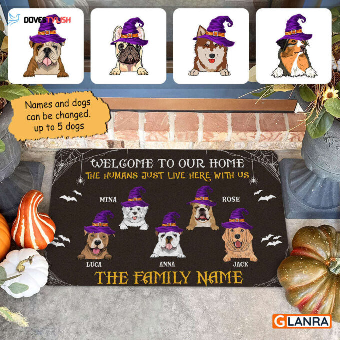 Personalized Welcome To Our Home Doormat Dog Witch Halloween Decorations Home Decor Mat HT