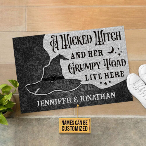 Personalized Wicked Witch Grumpy Toad Live Here Customized Doormat Black TM