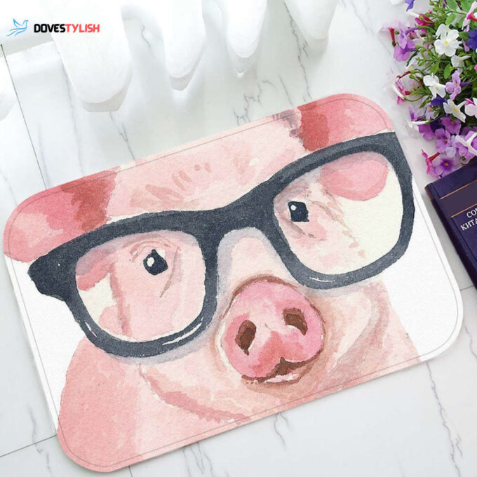 Pig Wearing Glasses Non-Slip Easy Clean Welcome DoorMat