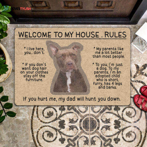Pitbull Doormat Welcome To My House Rules | Welcome Mat | House Warming Gift | Christmas Gift Decor