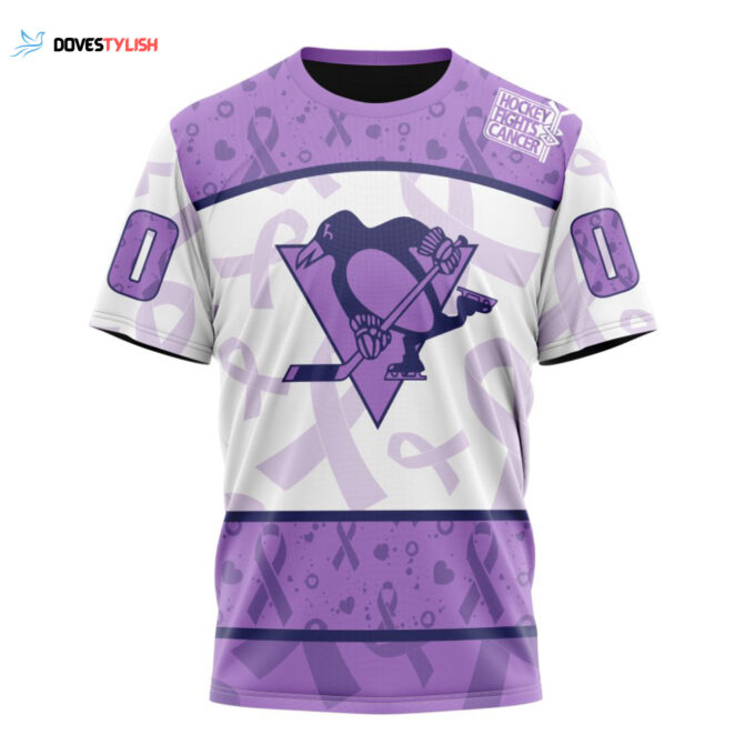 Pittsburgh Penguins Special Lavender Hockey Fights Cancer Unisex T-Shirt For Fans Gifts 2024