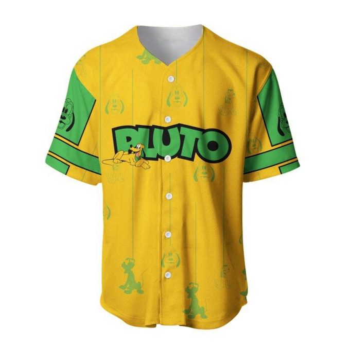 Pluto Dog Yellow Green Stripes Patterns Disney Unisex Cartoon Casual Outfits Custom Baseball Jersey Gift for Men Dad