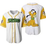 Pluto Dog Yellow White Disney Unisex Cartoon Graphic Casual Outfits Custom Baseball Jersey Gift for Men Dad