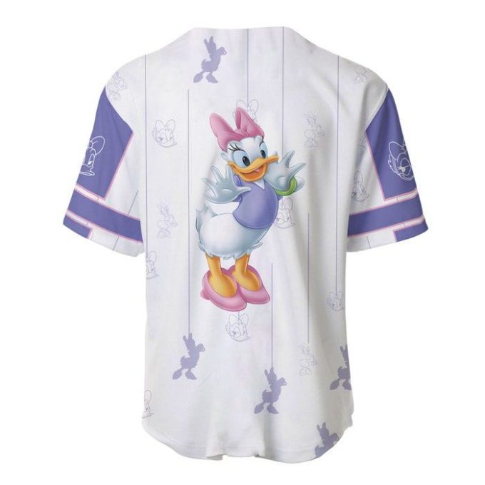 Pretty Daisy Duck White Purple Stripes Patterns Disney Unisex Cartoon Casual Outfits Custom Baseball Jersey Gift for Men Dad