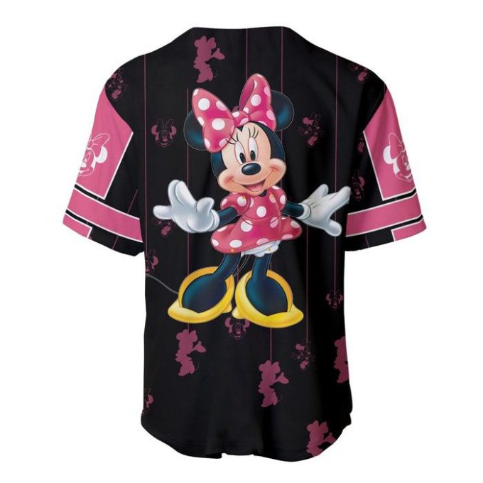 Pretty Minnie Mouse Black Pink Stripes Patterns Disney Unisex Cartoon Casual Outfits Custom Baseball Jersey Gift for Men Dad