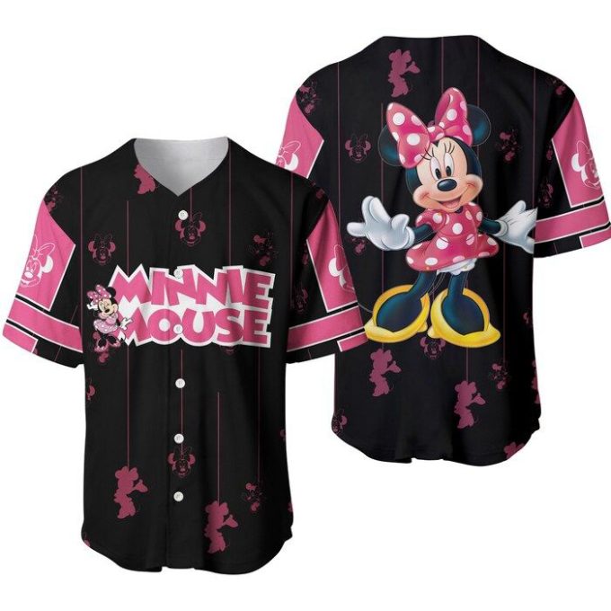Pretty Minnie Mouse Black Pink Stripes Patterns Disney Unisex Cartoon Casual Outfits Custom Baseball Jersey Gift for Men Dad