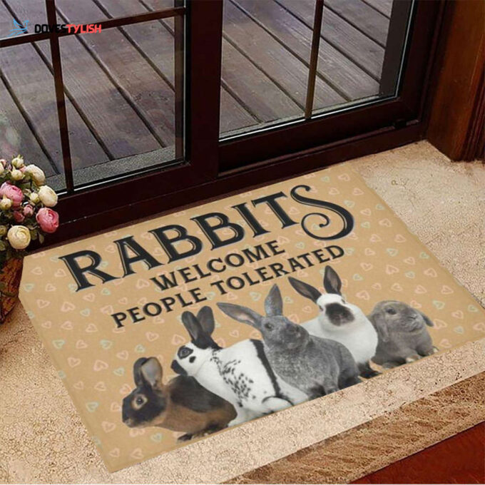 Rabbits Welcome People Tolerated Doormat Welcome Mat Housewarming Gift Home Decor Funny Doormat Gift For Friend Gift Idea For Rabbit Lovers