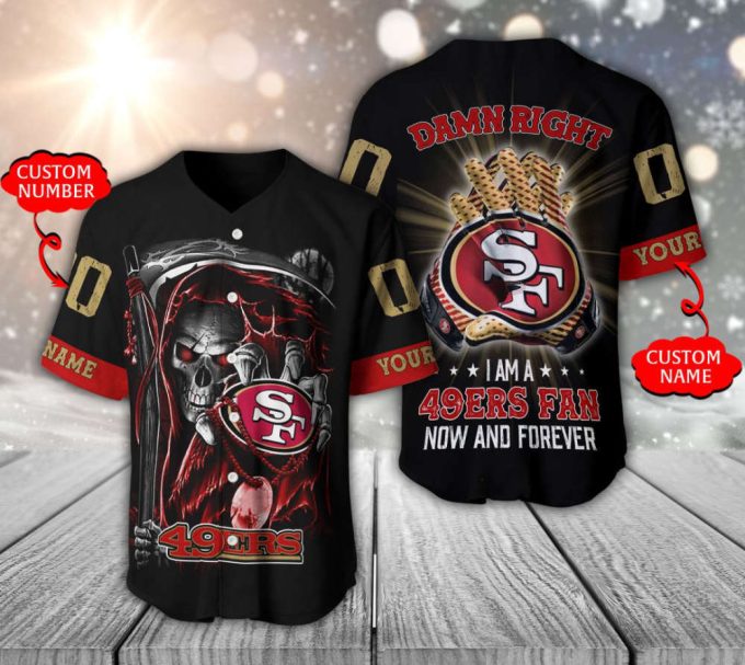 San Francisco 49ers Baseball Jersey Personalized Skull Damn Right