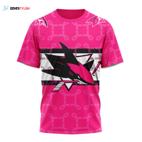 San Jose Sharks I Pink I Can! In October We Wear Pink Breast Cancer Unisex T-Shirt For Fans Gifts 2024