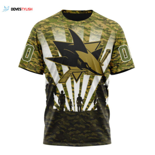 San Jose Sharks Military Camo Kits For Veterans Day And Rememberance Day Unisex T-Shirt For Fans Gifts 2024