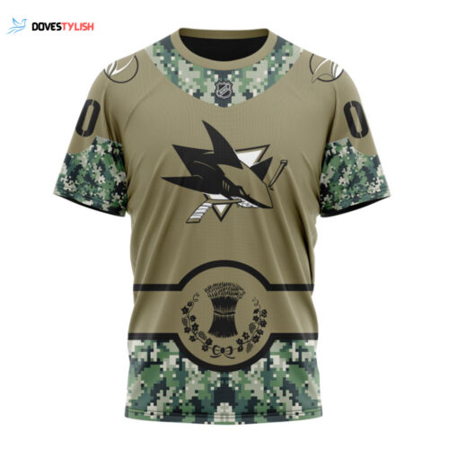 San Jose Sharks Military Camo With City Or State Flag Unisex T-Shirt For Fans Gifts 2024
