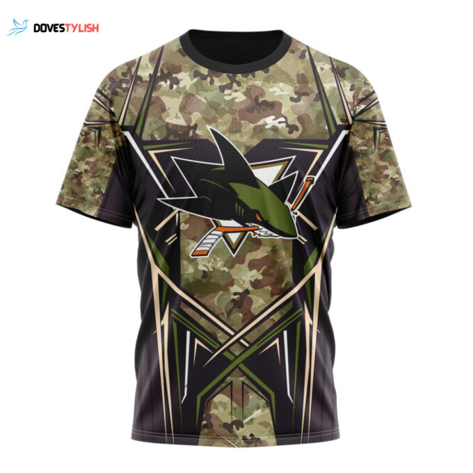 San Jose Sharks Special Camo Color Design Unisex T-Shirt For Fans Gifts 2024