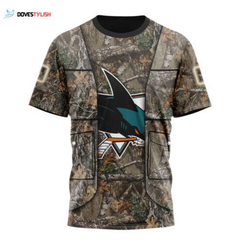 San Jose Sharks Vest Kits With Realtree Camo Unisex T-Shirt For Fans Gifts 2024