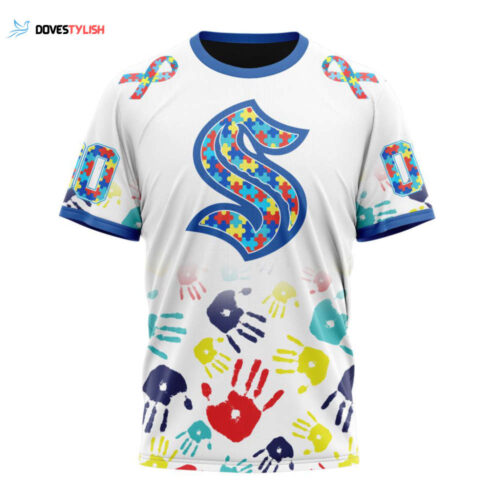 Seattle Kraken Autism Awareness Hands Design Unisex T-Shirt For Fans Gifts 2024
