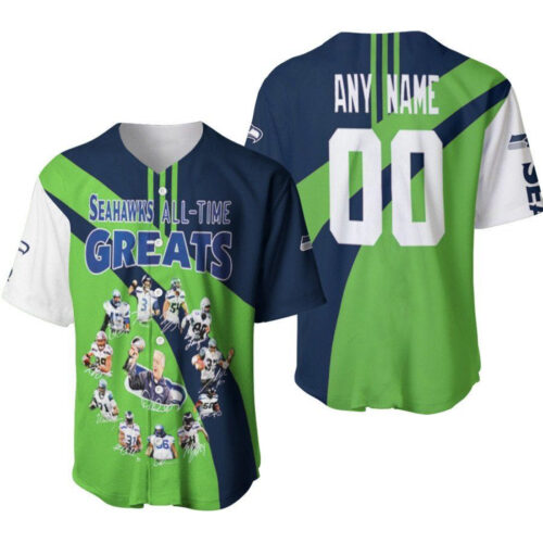 Seattle Seahawks All-Time Greats Legends Coach And Members Team Signed Designed Allover Gift With Custom Name Number For Seahawks Fans Baseball Jersey