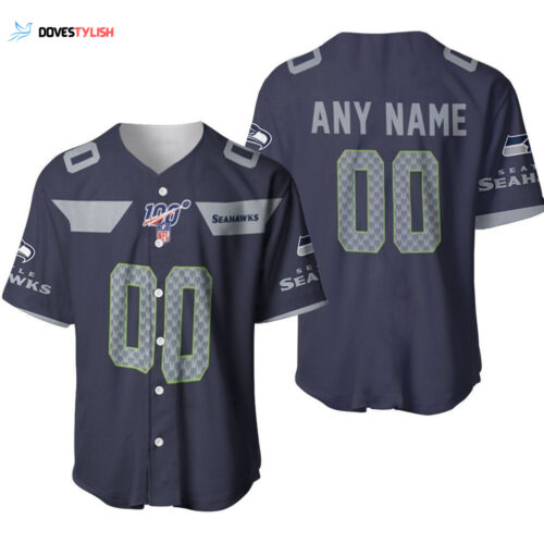 Seattle Seahawks American Football Navy 100th Season Designed Allover Custom Gift For Seahawks Fans Baseball Jersey