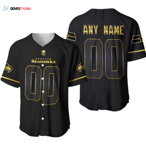Seattle Seahawks American Football Team Black Golden Edition Designed Allover Custom Gift For Seattle Fans Baseball Jersey