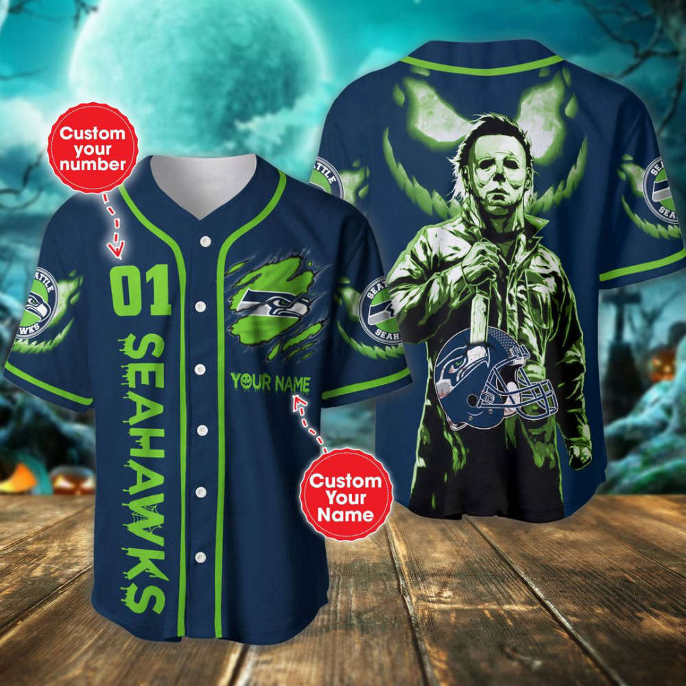 Seattle Seahawks Halloween Personalized Baseball Jersey
