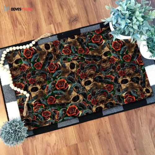 Skull Flower Snake Easy Clean Welcome DoorMat