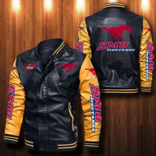 Smu Mustangs Leather Bomber Jacket