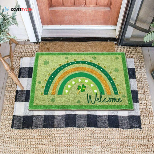 St Patrick’s Day Rainbow Doormat Welcome Shamrock Doormat St Patrick’s Day Housewarming Gift HT
